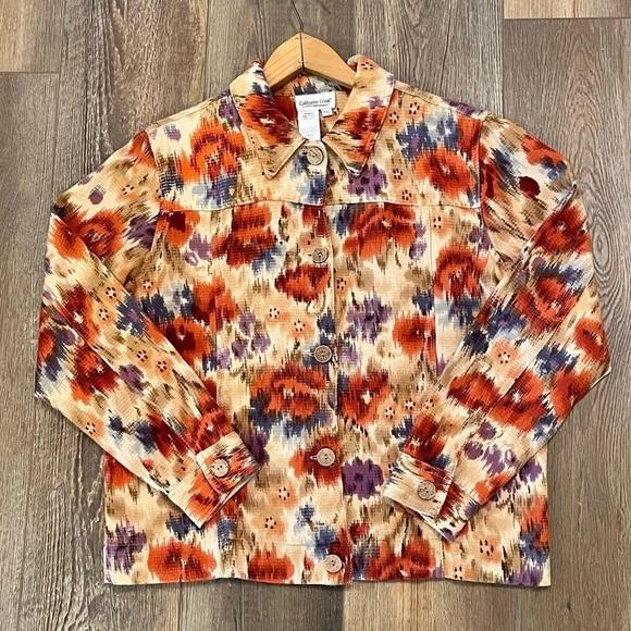COLDWATER CREEK Women's Petite XS Fall Floral Button Up Long Sleeve Denim Jacket - Picture 1 of 13